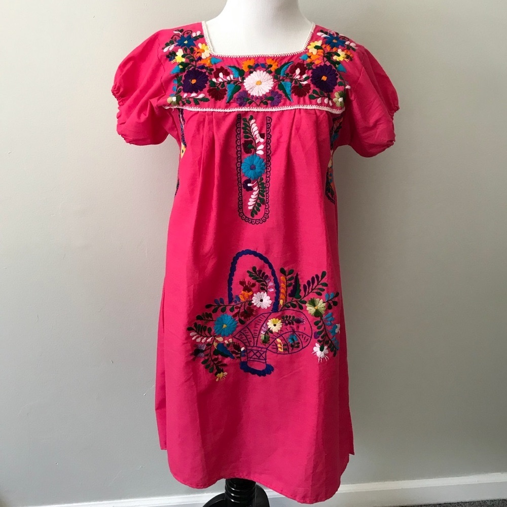 Vintage Floral Embroidered Huipil Dress
